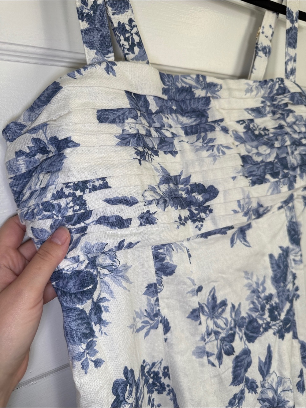Abercrombie & Fitch Emerson Linen-Blend Wide Strap Midi Dress Blue&White Toile L - Picture 5 of 16